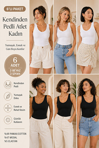Loule Women's Cotton & Modal V-Neck 6-Piece Camisole Undershirt - with Gather...