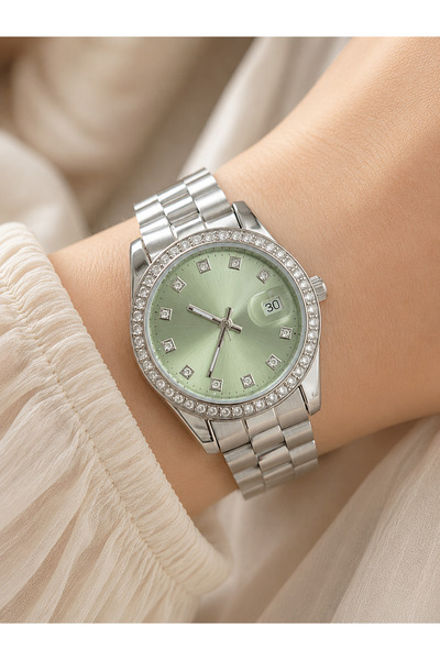 Weluxa Women's Wristwatch Silver Color Zircon Stone Calendar Display Casual a...