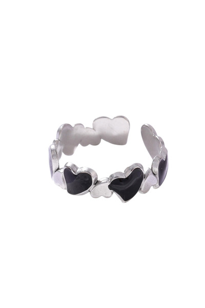 Black Season Gold Plated Retro Open Heart Ring