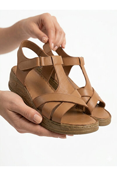 Tamdabu Ayakkabı Genuine Leather Tan Orthopedic Sole Women's Sandals Suitable...