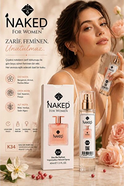 naked K34 Kadın Parfüm 45 ml Eau De Parfum – Zarif ve Kalıcı Çiçeksi Koku