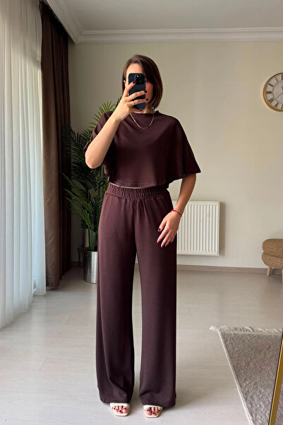 Kubos Moda Bat Sleeve Crop Trousers Brown Double Modal Set