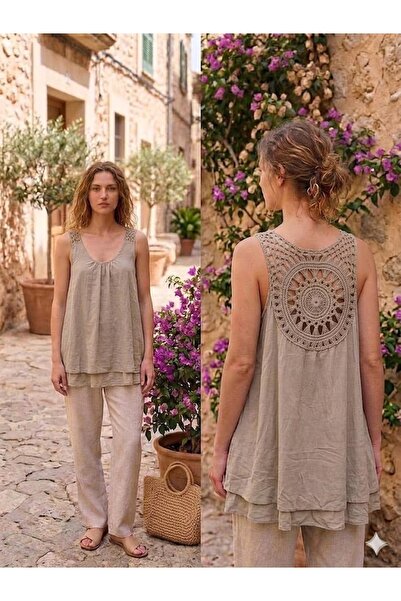 AYASOFYA OTANTIK Women's Italian Lace Detailed Strappy Blouse