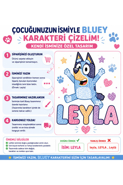 URBANTRENDSTORE Bluey Karakterine Kişiye Özel Baskı Unisex Kişiye Özel Çocukl...