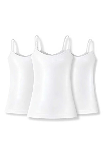 YILDIZ Ribana Girls' White Undershirt with Rope Straps, 100% Cotton, Pack of 3