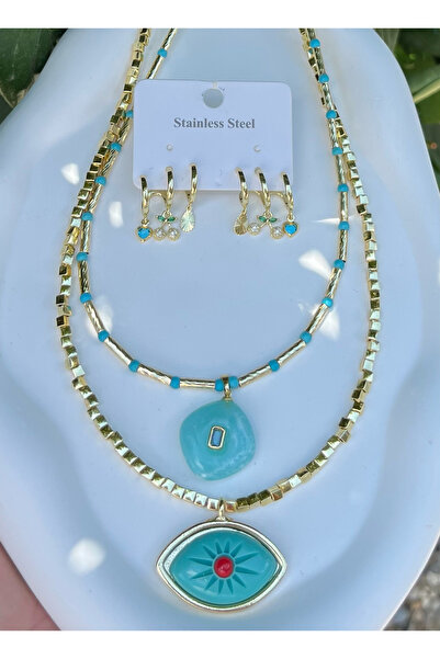Liva Group Atelier Nazar Eye Model Blue Stone Necklace 2-Piece Necklace - Ste...