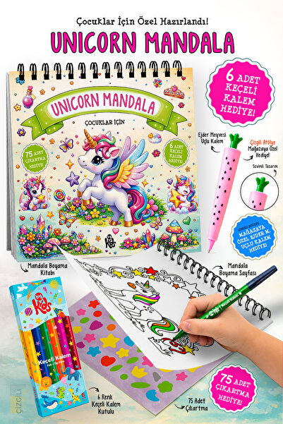 Parodi Yayınları Unicorn Mandala Boyama Kitabı | Çocuk Mandala Kitabı | 6 Ren...