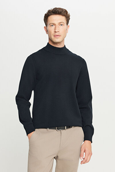 ALTINYILDIZ CLASSICS Men's Black Soft Textured Half Turtleneck Standard Fit R...