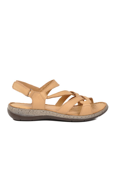 AYAKMOD Beige Genuine Leather Women's Sandals 22337 Z