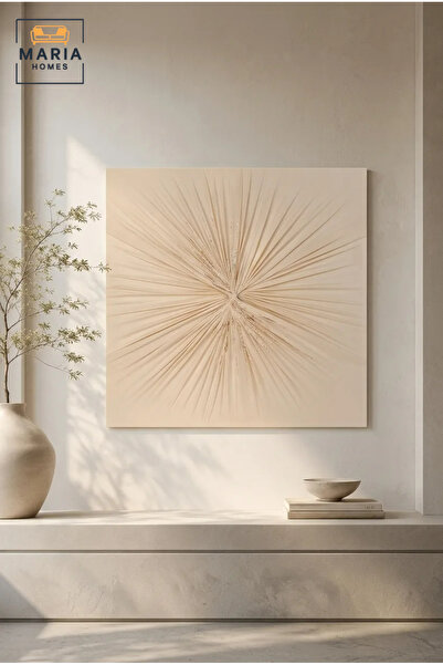 MARIA HOMES Beige Radiating Textured Wall Art – Modern Abstract Sunburst Reli...
