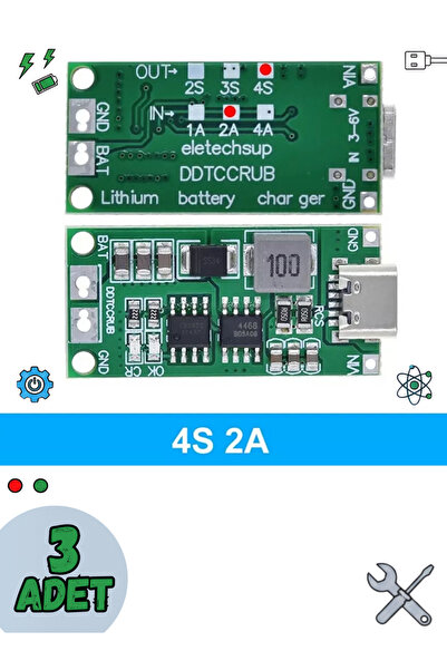 RoboPazar 3-adet 4S 2A Li-ion / Li-Pol Pil Şarj Modülü (18650 Uyumlu)