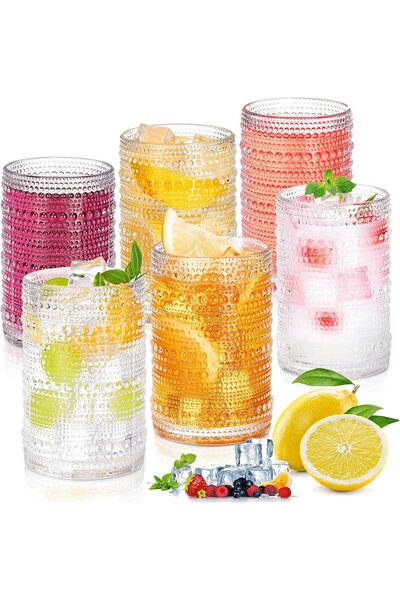 KASTWAVE Drinking Glasses, Hobnail Highball Glasses, 6 Pack, 410ml