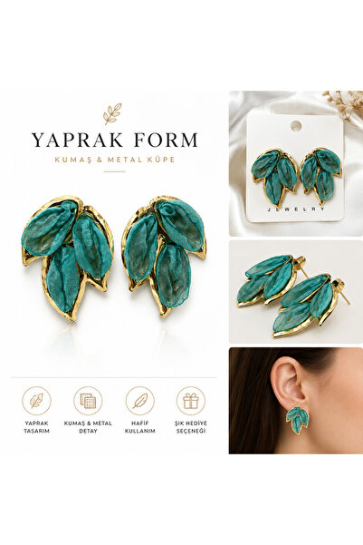 kasımoğulları concept Turquoise Leaf Design Fabric Earrings with Gold Detail ...