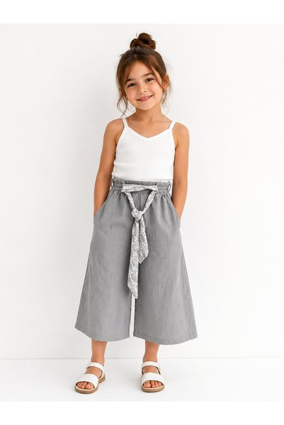 EKRKİDS Girl's Pants with Belt Detail