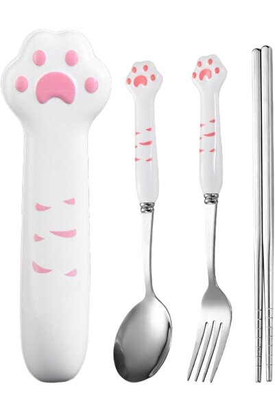 Tazweeq 1 Set Cutlery, Cute Reusable Chopsticks for Adults, Cat Paw Chopstick...