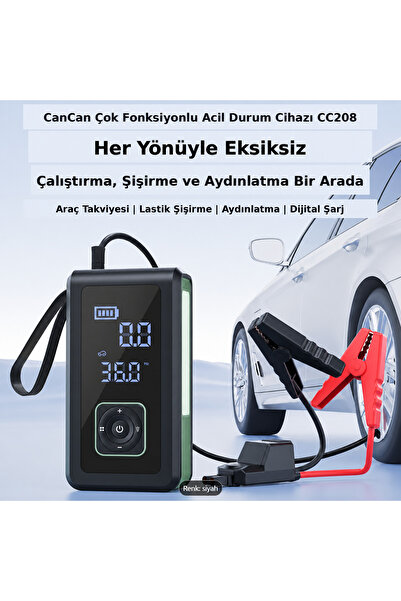 scarlet HARVOX Çok Fonksiyonlu Araç Acil Durum Kiti - 150PSI Hava Pompası, Ak...