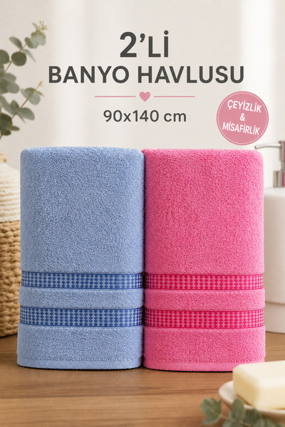sazeli home collection 2'li Banyo Havlusu Seti 90x140 cm %100 Pamuk Yumuşak v...