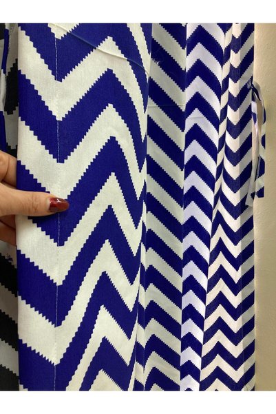 DEVRİM OLİVYA TEKSTİL Blue and White Zigzag Cornice Balcony Curtain Waterproof Gabardine Fabric Outdoor Sunshade Curtain