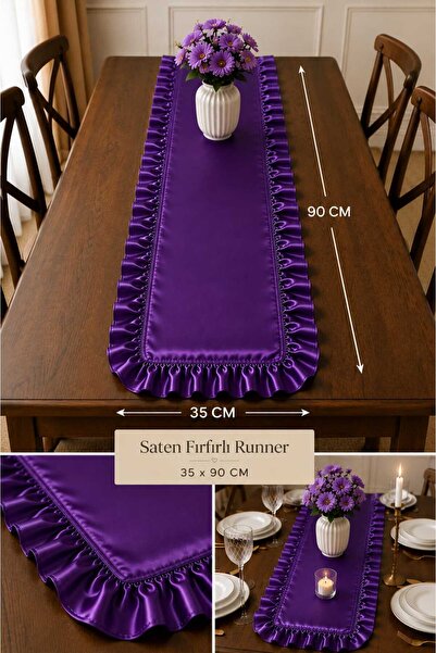 Deko Dekor Ruffled Decorative 35X90 Runner 100% Cotton Satin