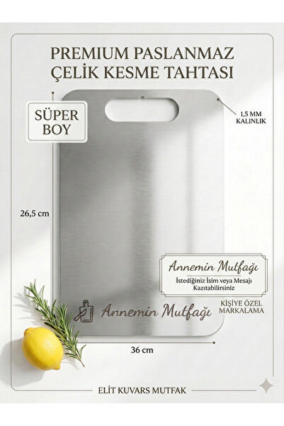 Resinoxstudio KİŞİYE ÖZEL MARKALAMA - PASLANMAZ ÇELİK SUNUM TAHTASI 26,5 X 36