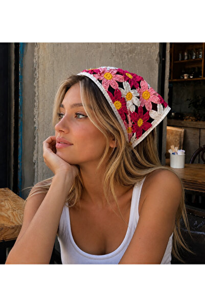sadeden Çiçekli Örgü Bandana