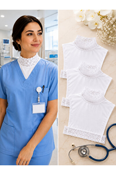 mirach 3-paket ženskih belih čipkastih lažnih ovratnika, medicinska uniforma,...
