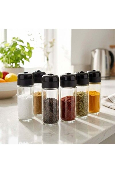 Generic Glass Salt and Spice Shaker Set with Adjustable Black Lid, 6 Pieces, ...