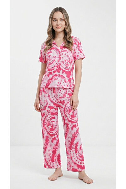 levanapajamas Pink and White Patterned Women's Pajama Set
