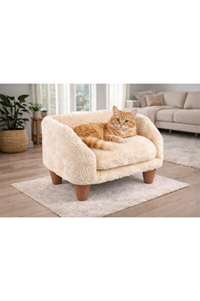 GOBYPET Peluş Kedi Koltuğu – Yumuşak ve Lüks Kedi Köpek Yatağı, Çıkarılabilir ve Yıkanabilir Kılıf, Rahat Minder, Evcil Dostlar İçin Konforlu Yatak (Krem)