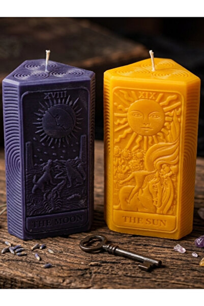 umay aura Tarot Soya Dekoratif Mum Güneş ve Ay Mum Seti El Yapımı Estetik Ev ...