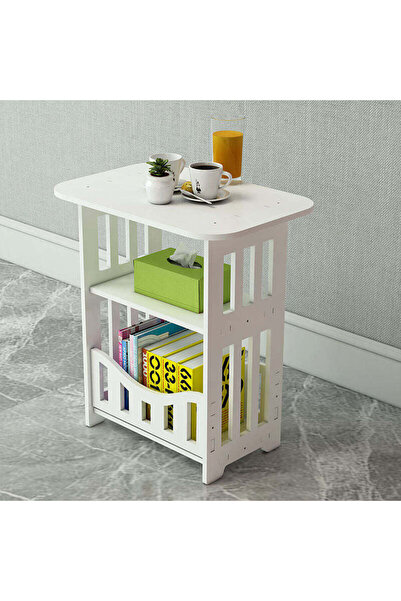 Vivendo Noptiera alba decorativa, din PVC, 2 polite, 45cm