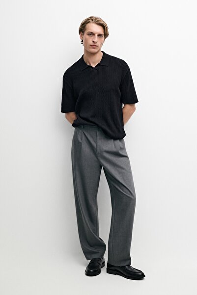 Massimo Dutti %100 pamuklu saç örgülü polo yaka kazak
