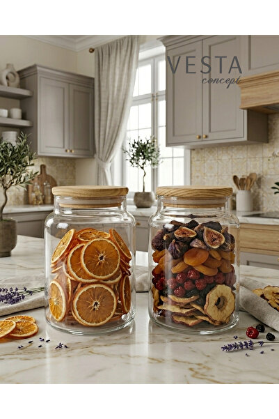 VESTA Concept Air-Tight Natural Bamboo Lid Glass Jar - Double Multi-Purpose J...