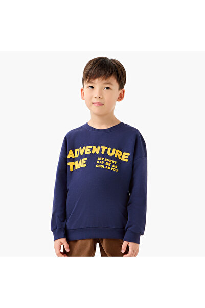 Juniors Boys Crew Neck Sweatshirt with Print - Cotton - Long Sleeves
