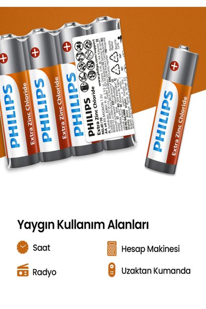 Philips Extra Zinc Chloride 1.5V Aa Kalem Pil - R6L4F/10 - 4'lü Naylon Paket
