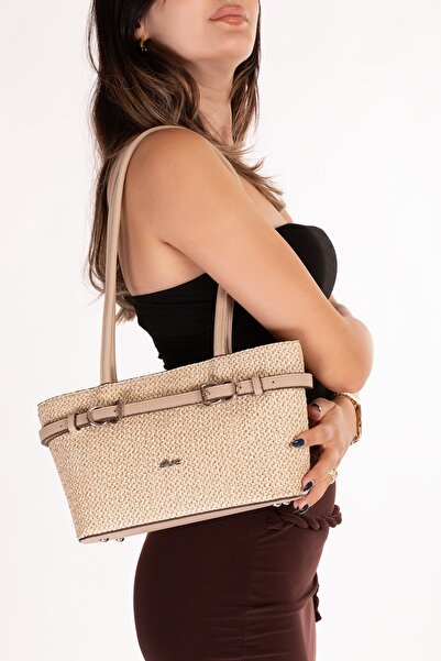 Gondol Women's Daily Hand and Shoulder Bag Ald.4586 Straw Beige