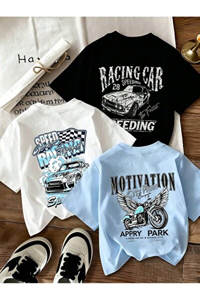 SVART WEAR تي شيرت أطفال مطبوع باللون الأسود - الأبيض - الأزرق الفاتح 3 قطع، ...