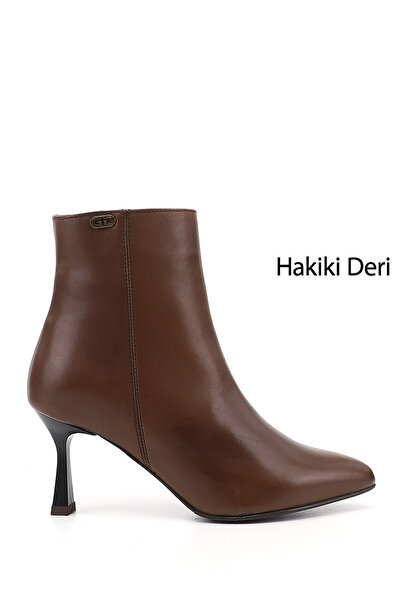 GÖNDERİ(R) Women's Brown Antique Zippered Pointed Toe Genuine Leather Boots