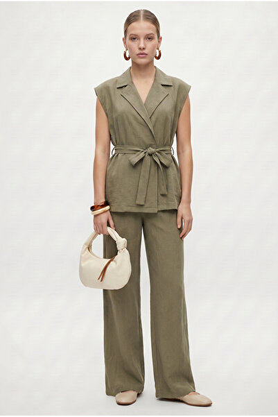 Ritnice Women's Arlo Double Breasted Vest Elastic Waist Trousers Woven Khaki ...