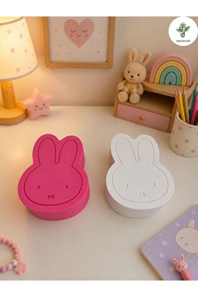 MelisArt3D Dünyası Miffy Pembe Beyaz Çocuk Takı Toka Kutusu 2'li Set
