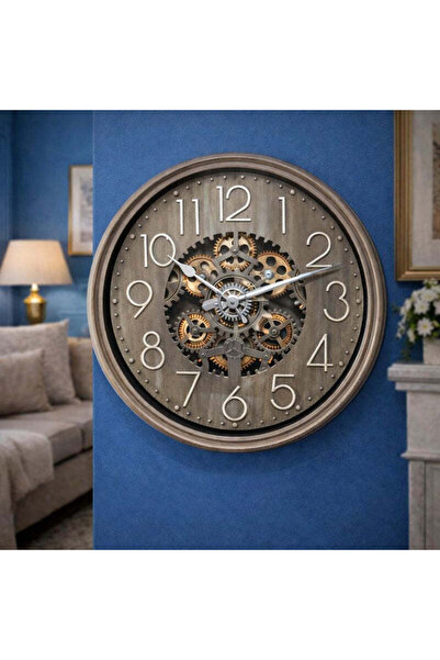Vivendo Ceas de perete decorativ cu mecanism vizibil design industrial vintag...