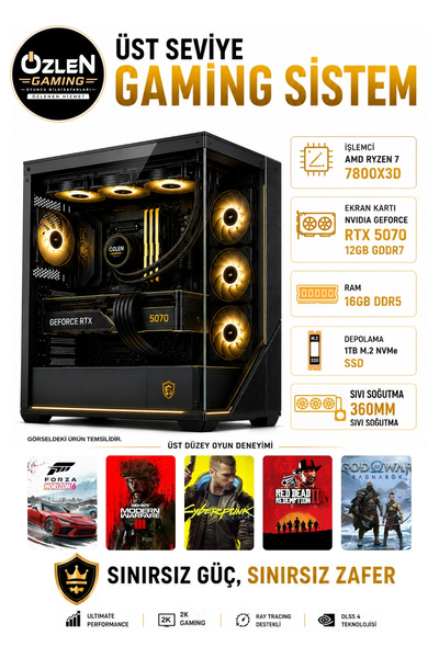 ÖZLEN XL9 RYZEN 7 7800X3D RTX 5070 12GB 16GB DDR5 RAM 1TB M.2 SSD Üst Seviye ...