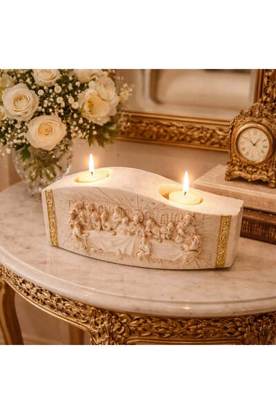 Vivendo Suport decorativ pentru lumanari cu scena religioasa 22x10 cm decor e...