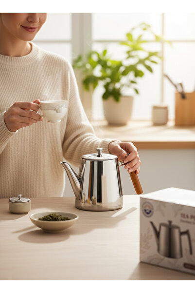 saif Stainless Steel Anti-Rust Chrome Wooden Teapot 1.4L