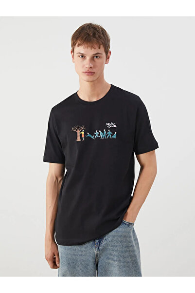 LC Waikiki Black Crew Neck Squid Game Printed Combed Cotton Men's T-Shirt