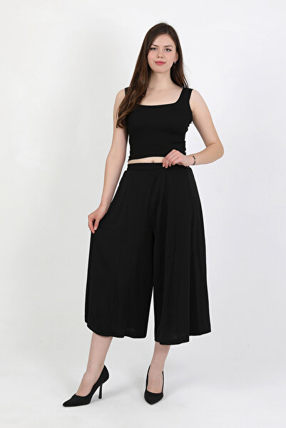 TANISA Liva Elastic Waist Draped Wide Cut Skirt Trousers Tns-4404