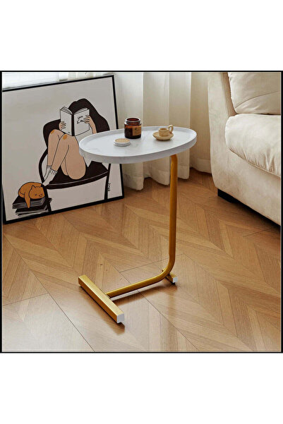 Vivendo Masuta de cafea design nordic, cu blat alb si cadru metalic auriu , 4...