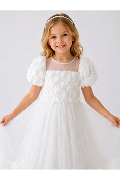 esmagül kids GÜL APLİKELİ ABİYE (ELBİSE)