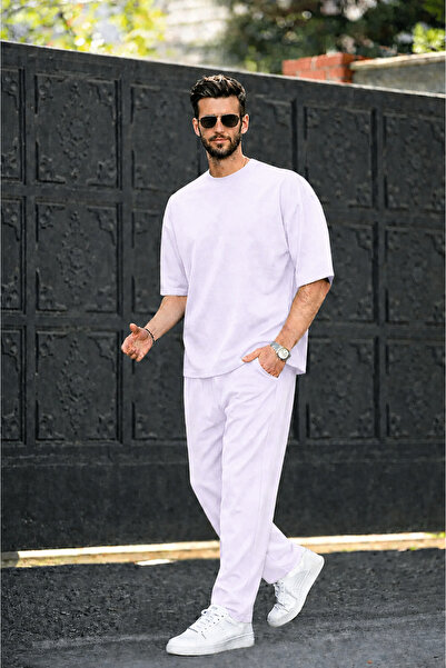 BayBayan Men's Short Sleeve Combed Cotton Tracksuit Set