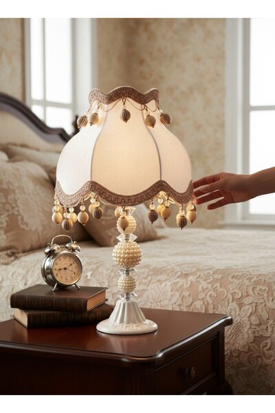 Dekovien Ecru Velvet Covered Pompom Headboard with White Pearl Legs Classic M...